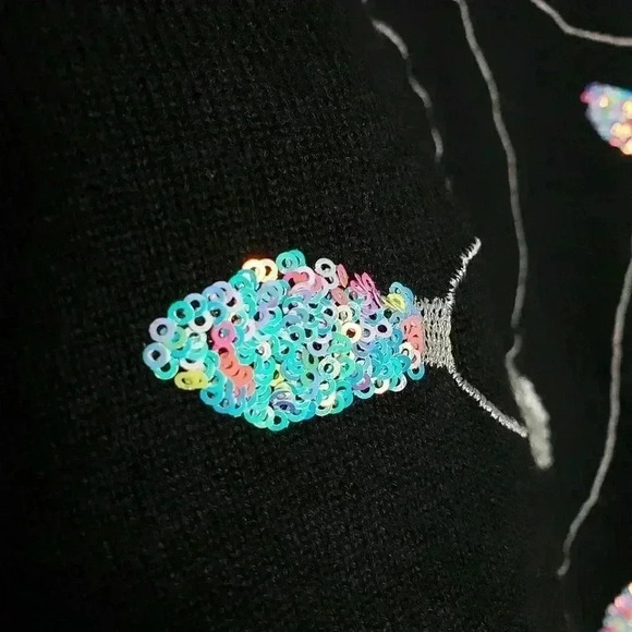 Tipsy Elves Oversized Black Sweater Dress Iridescent Sequin Christmas Lights XS - Picture 8 of 16